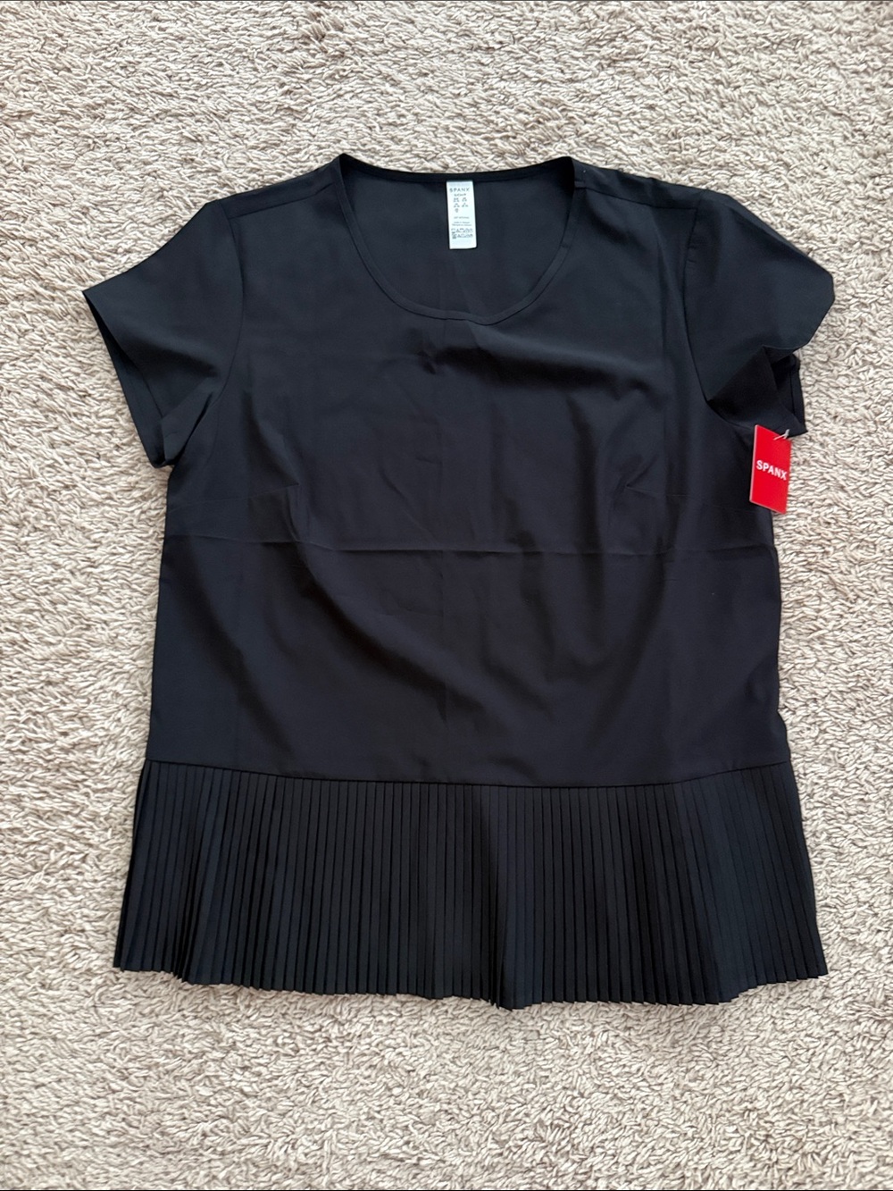 SPANX Black Short Sleeve Top with Pleated Hem